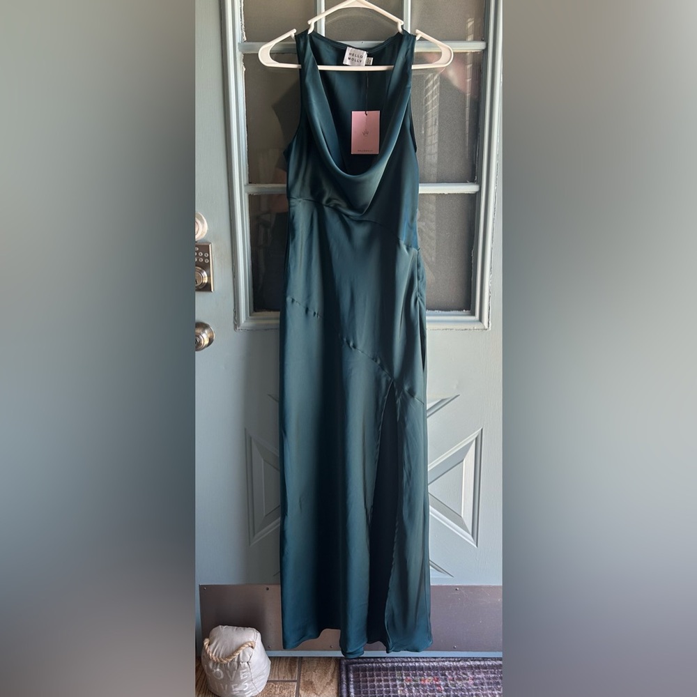 NWT Hello Molly Cowl Neck Formal Long Maxi Dress Bridesmaid Gown Teal Green XL - Picture 2 of 11